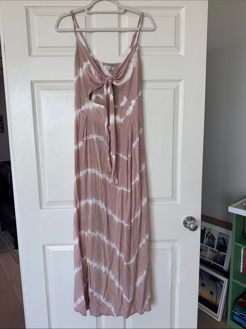 Tiare Hawaii Rose & White Tie-Dye Maxi Dress with Front Tie